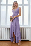 A-Line Burgundy V-Neck Chiffon High Low Ball Dress