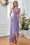 A-Line Burgundy V-Neck Chiffon High Low Ball Dress