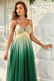 Green Gradient Spaghetti Straps A Line Ball Dress