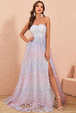 A Line Strapless Floral Tulle Ball Dress