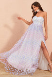 A Line Strapless Floral Tulle Ball Dress