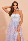 A Line Strapless Floral Tulle Ball Dress
