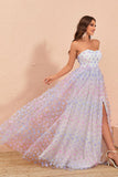 A Line Strapless Floral Tulle Ball Dress