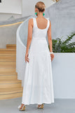White A-Line Square Neck Long Casual Dress