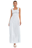 White A-Line Square Neck Long Casual Dress