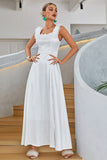 White A-Line Square Neck Long Casual Dress