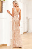 Sparkly Sleeveless Champagne Ball Dress Sequins