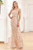 Sparkly Sleeveless Champagne Ball Dress Sequins