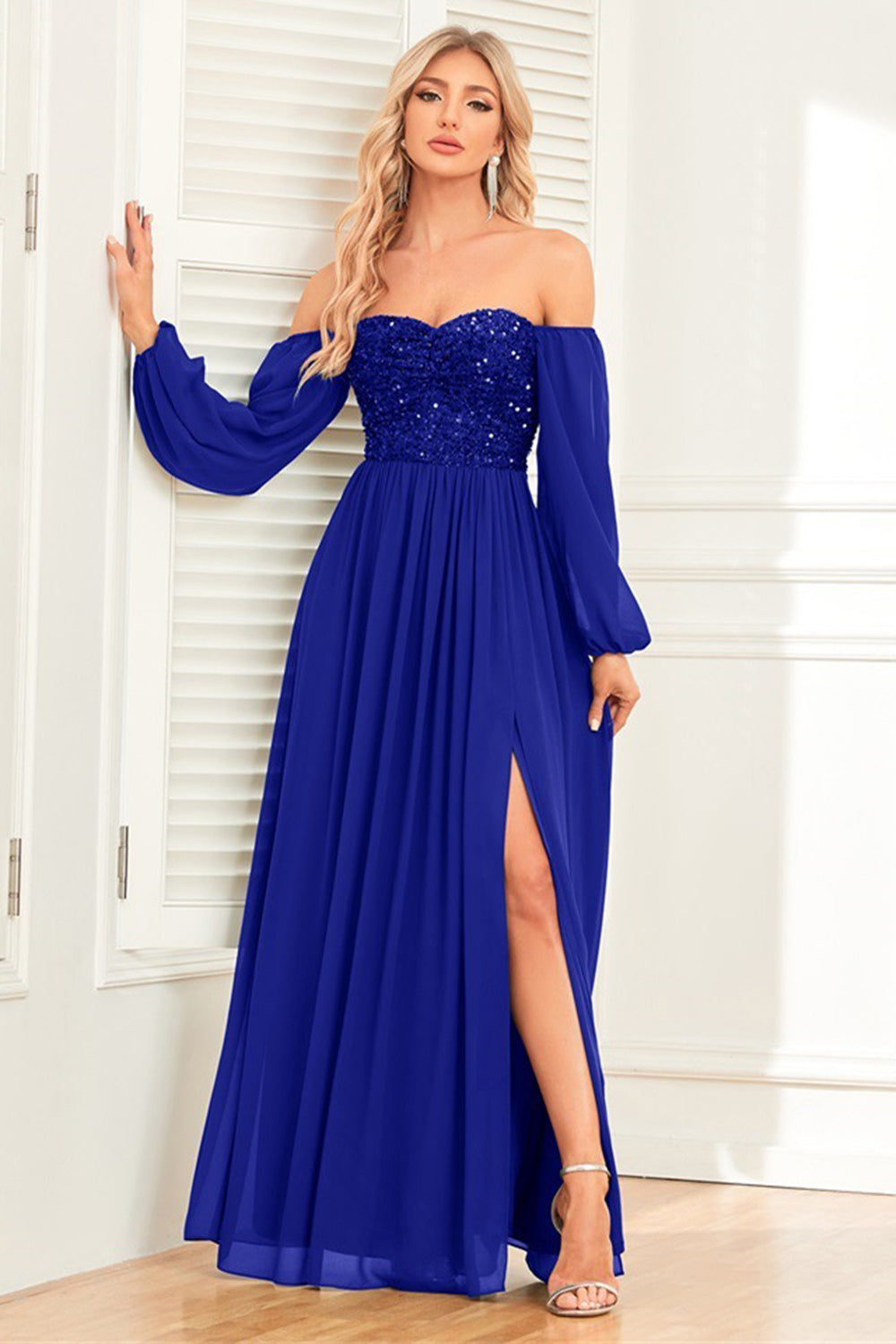 A-Line Dark Green Sequins Ball Dress with Sleeves