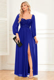 A-Line Dark Green Sequins Ball Dress with Sleeves