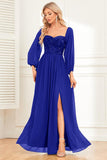 A-Line Dark Green Sequins Ball Dress with Sleeves