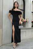 Black Off The Shoulder Ball Dress with Slit