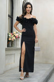 Black Off The Shoulder Ball Dress with Slit