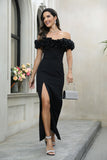 Black Off The Shoulder Ball Dress with Slit