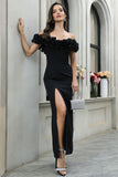 Black Off The Shoulder Ball Dress with Slit
