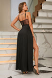 Black Spaghetti Straps Ball Dress with Slit