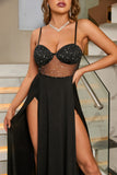 Black Spaghetti Straps Ball Dress with Slit