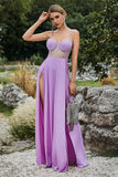 Black Spaghetti Straps Ball Dress with Slit