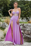 Black Spaghetti Straps Ball Dress with Slit