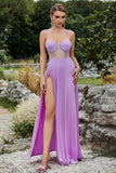 Black Spaghetti Straps Ball Dress with Slit