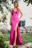 Mermaid Fuchsia Beaded Ball Dress with Slit