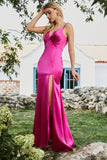 Mermaid Fuchsia Beaded Ball Dress with Slit