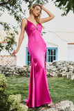 Mermaid Fuchsia Beaded Ball Dress with Slit