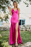 Mermaid Fuchsia Beaded Ball Dress with Slit