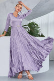 Lilac Pleated A Line Long Sleeves Ball Dress
