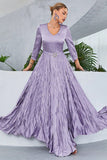 Lilac Pleated A Line Long Sleeves Ball Dress