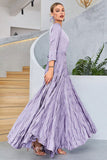 Lilac Pleated A Line Long Sleeves Ball Dress