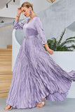 Lilac Pleated A Line Long Sleeves Ball Dress