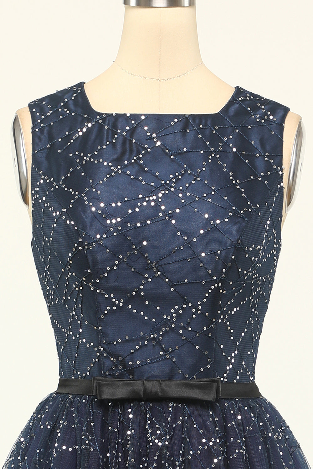 Glitter Navy Tulle Formal Party Dress