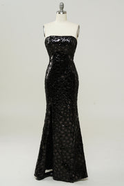 Black Strapless Sequined Mermaid Ball Dress