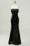 Black Strapless Sequined Mermaid Ball Dress