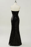 Black Strapless Sequined Mermaid Ball Dress