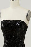 Black Strapless Sequined Mermaid Ball Dress