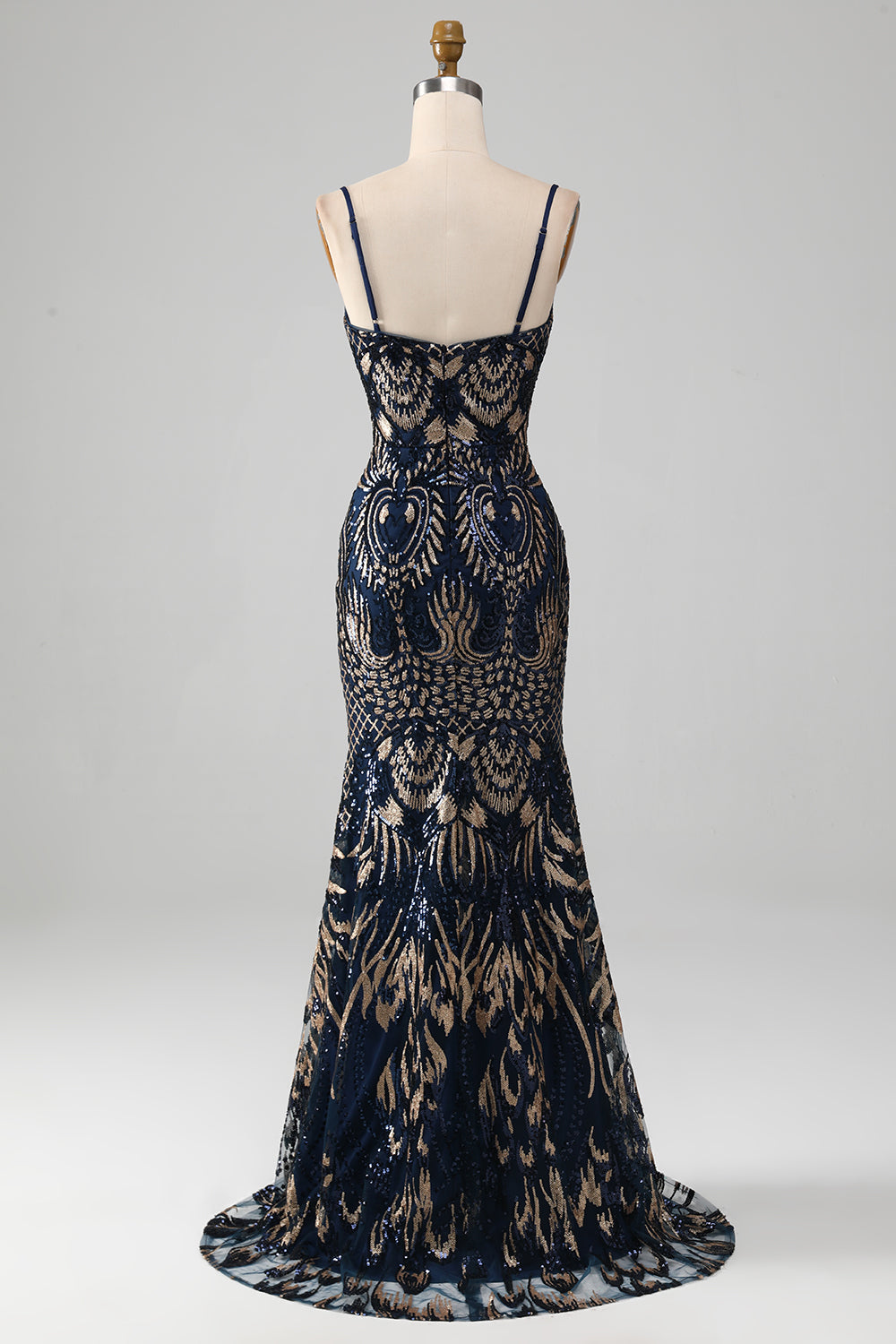 Sparkly Navy Mermaid Spaghetti Straps Ball Dress