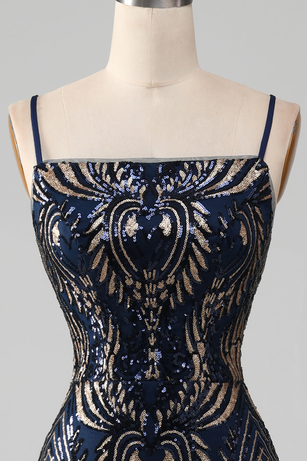 Sparkly Navy Mermaid Spaghetti Straps Ball Dress