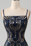 Sparkly Navy Mermaid Spaghetti Straps Ball Dress