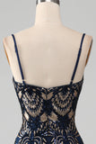 Sparkly Navy Mermaid Spaghetti Straps Ball Dress