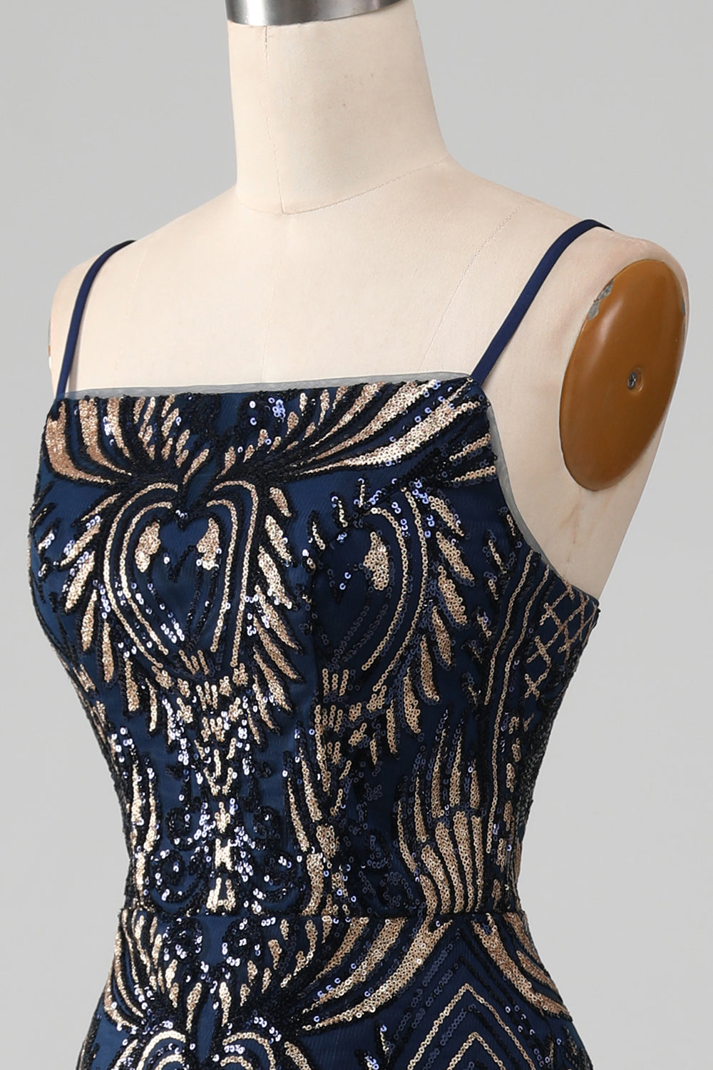 Sparkly Navy Mermaid Spaghetti Straps Ball Dress