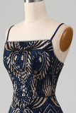 Sparkly Navy Mermaid Spaghetti Straps Ball Dress