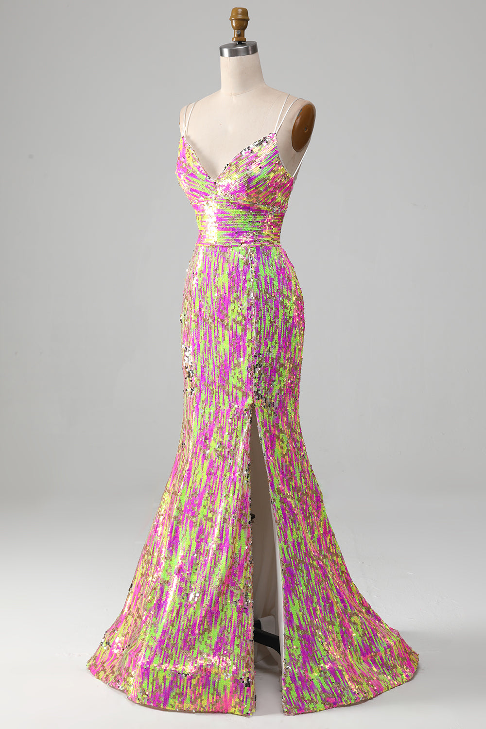 Hot Pink Sparkly Mermaid Long Ball Dress with Slit
