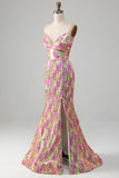 Hot Pink Sparkly Mermaid Long Ball Dress with Slit