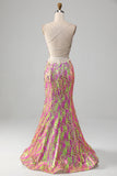 Hot Pink Sparkly Mermaid Long Ball Dress with Slit