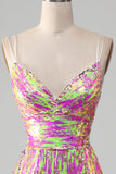 Hot Pink Sparkly Mermaid Long Ball Dress with Slit