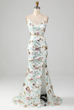 White Two-Piece Sparkly Mermaid Ball Dress with Slit