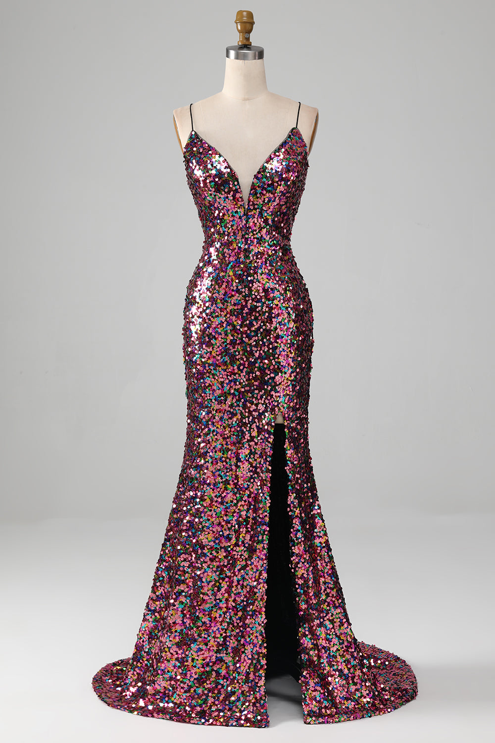 Purple Mermaid Sparkly Ball Dress with Slit