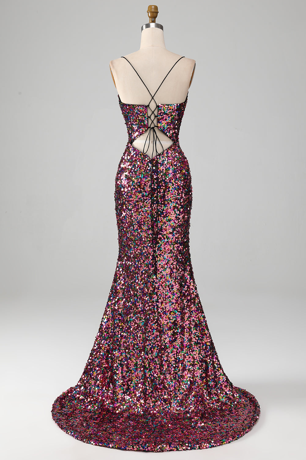 Purple Mermaid Sparkly Ball Dress with Slit